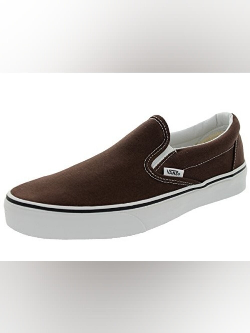 Vans Classic Dark Brown/White Slip-On Canvas Loafer/Sneakers M 5 W 6.5